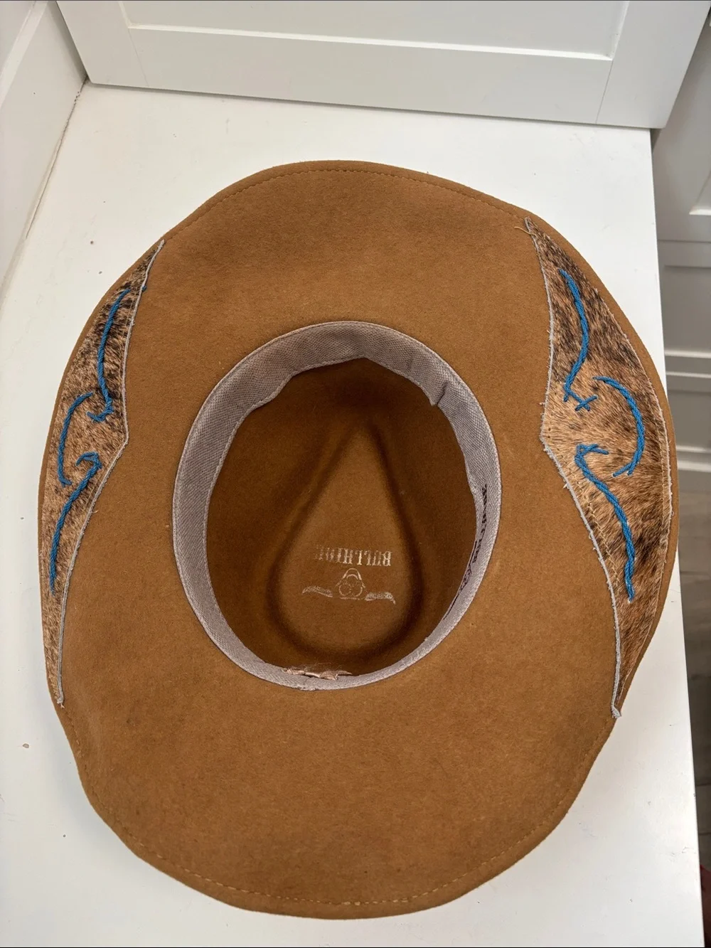 Women's Brown Felt Western Cowboy Hat with Embroidered Trim